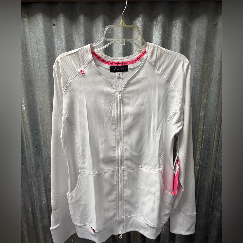 Women's White Zip-Front Scrub Jacket